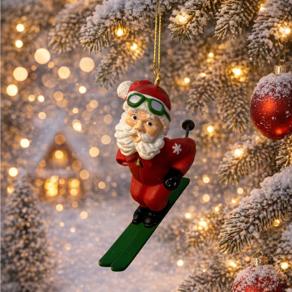 10/$30 Hallmark Christmas tree Ornament Hot Dogger Santa Claus skier 1987
